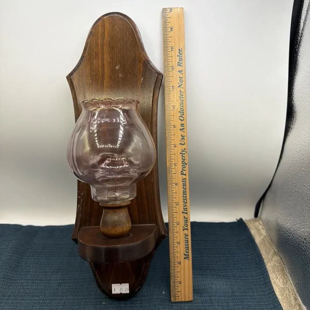 Vtg Harvest Gold Tulip Sconces Wood
